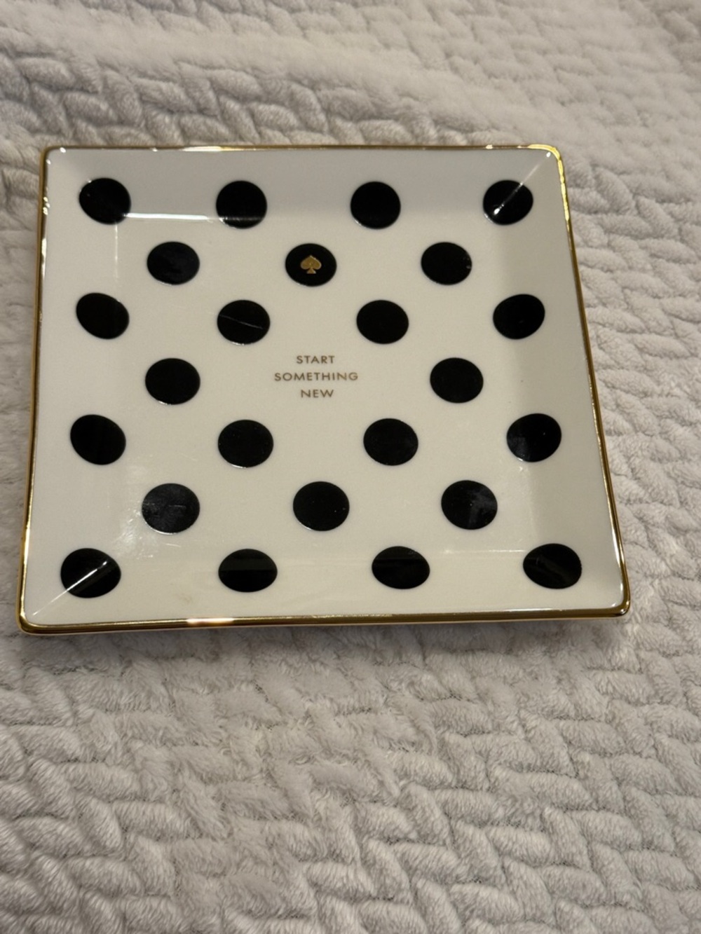 kate spade Lenox Black Polka Dot Square Trinket Dish with Gold Trim